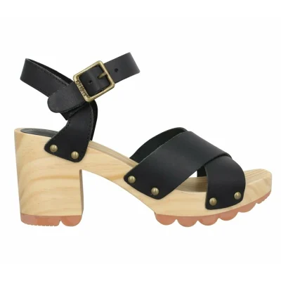 IraMira - sandalia negra con tacón de madera - vista lateral